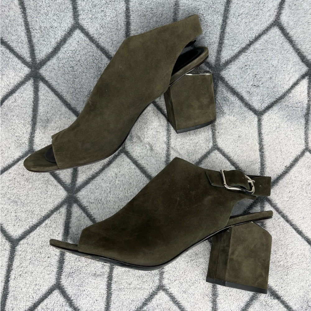 Alexander Wang Green Suede Block Heel Slingback Open Toe Sandals